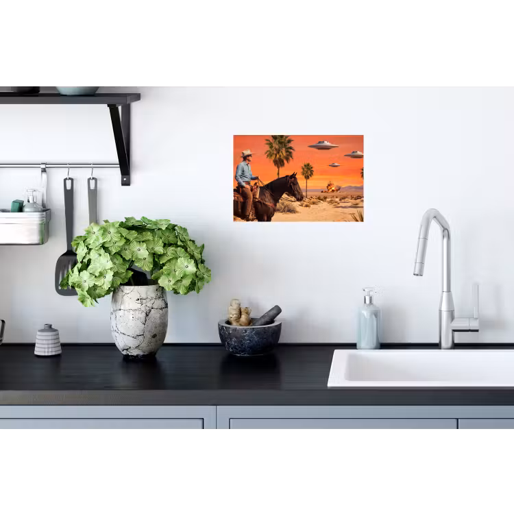 Muursticker - Cowboy - Paard - Woestijn - Cowboy - Paard - Woestijn Muursticker klein