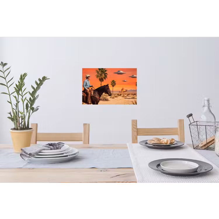 Muursticker - Cowboy - Paard - Woestijn - Cowboy - Paard - Woestijn Muursticker klein