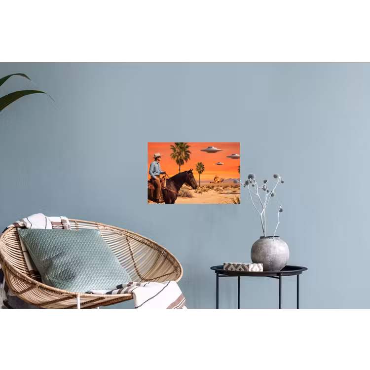 Muursticker - Cowboy - Paard - Woestijn - Cowboy - Paard - Woestijn Muursticker klein