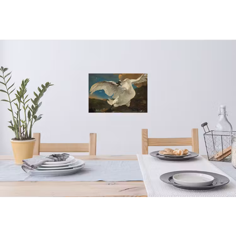 De bedreigde zwaan - Schilderij van Jan Asselijn Muursticker klein -eettafel