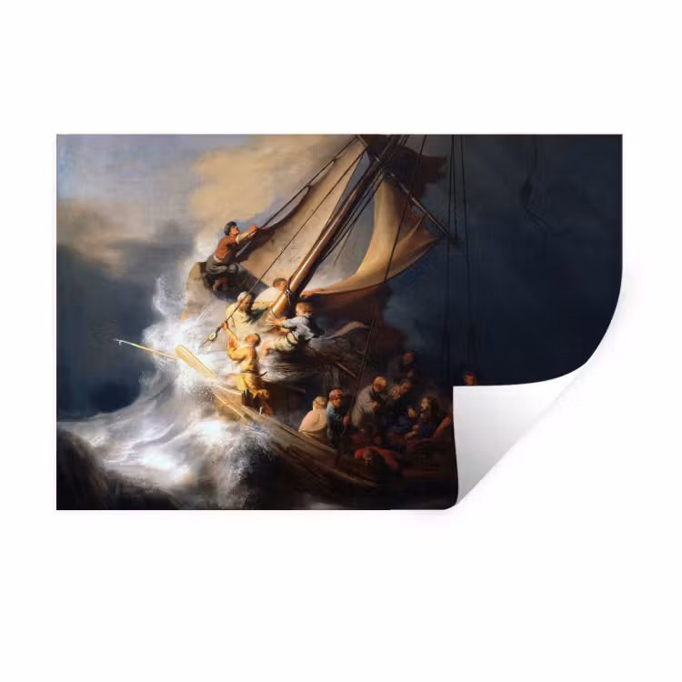 De storm op het meer van Galilea - Rembrandt van Rijn Muursticker klein -3d
