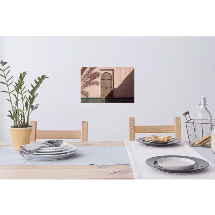 Deur - Hout - Architectuur - Groen - Rustiek Muursticker klein -eettafel