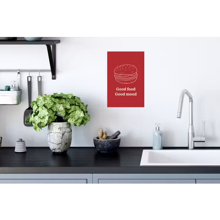 Dieprood - Lijntekening - Tekst - Hamburger Muursticker klein -keuken