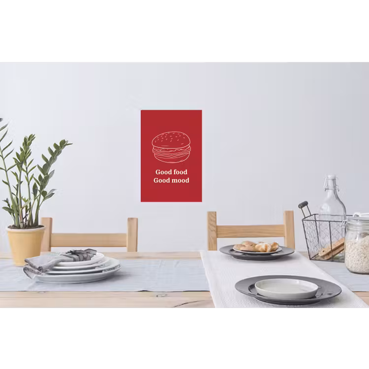 Dieprood - Lijntekening - Tekst - Hamburger Muursticker klein -eettafel