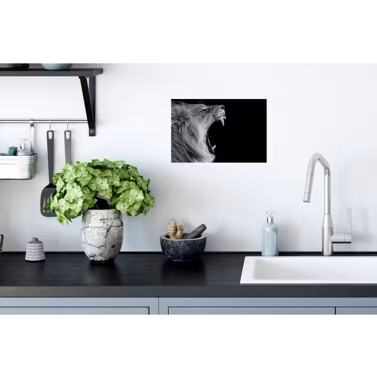 Dieren - Leeuw - Zwart - Wit - Portret Muursticker klein -keuken