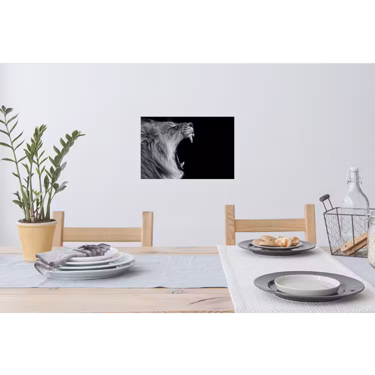Dieren - Leeuw - Zwart - Wit - Portret Muursticker klein -eettafel