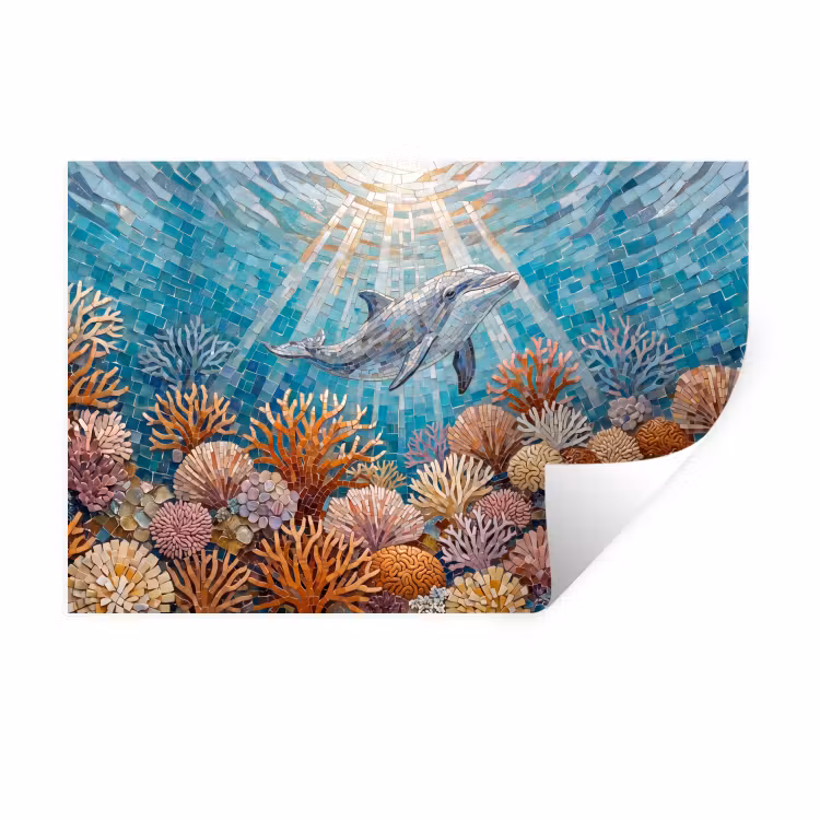 Dieren - Mozaïek - Oceaan - Koraal - Blauw Muursticker klein -3d