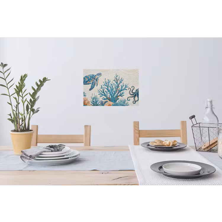 Dieren - Onderwater - Natuur - Mozaïek - Blauw Muursticker klein -eettafel