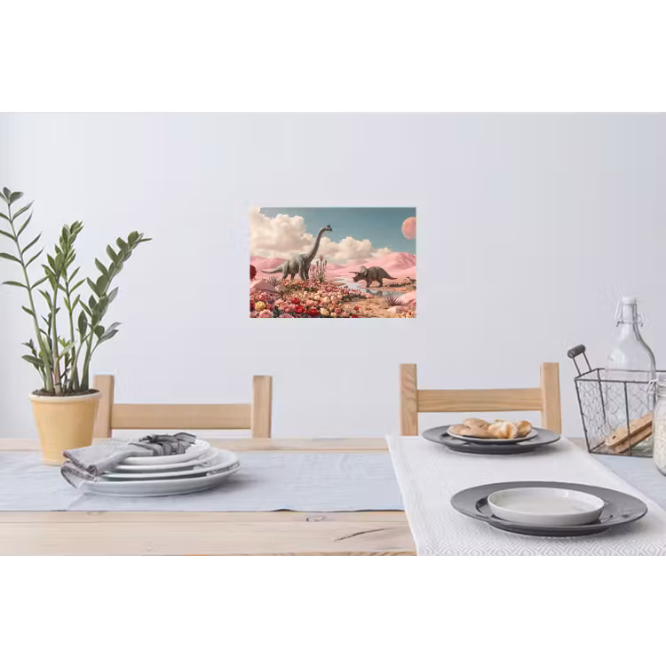 Muursticker - Dinosaurus - Roze - Landschap - Dinosaurus - Roze - Landschap Muursticker klein