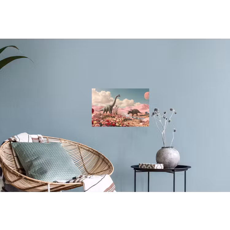 Muursticker - Dinosaurus - Roze - Landschap - Dinosaurus - Roze - Landschap Muursticker klein