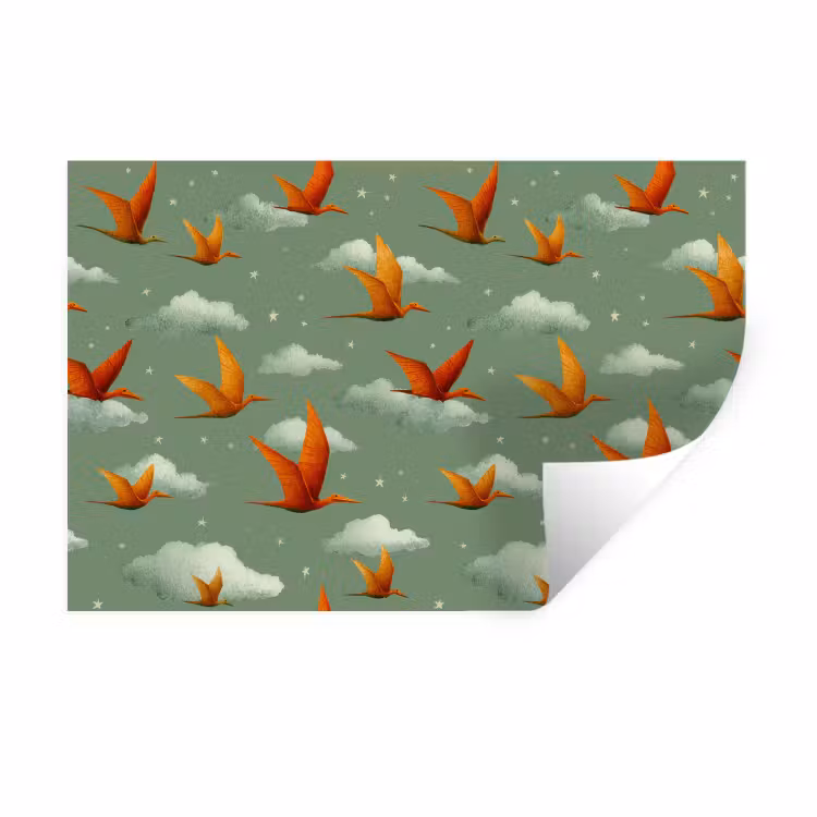 Dinosaurussen - Wolken - Sterren - Oranje Muursticker klein -3d