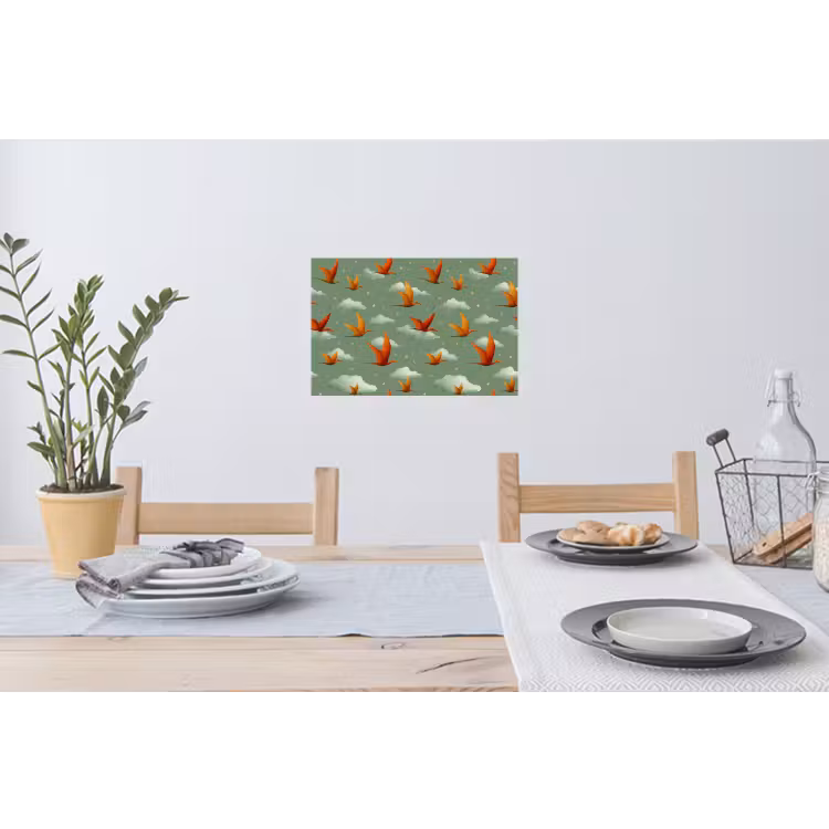 Dinosaurussen - Wolken - Sterren - Oranje Muursticker klein -eettafel