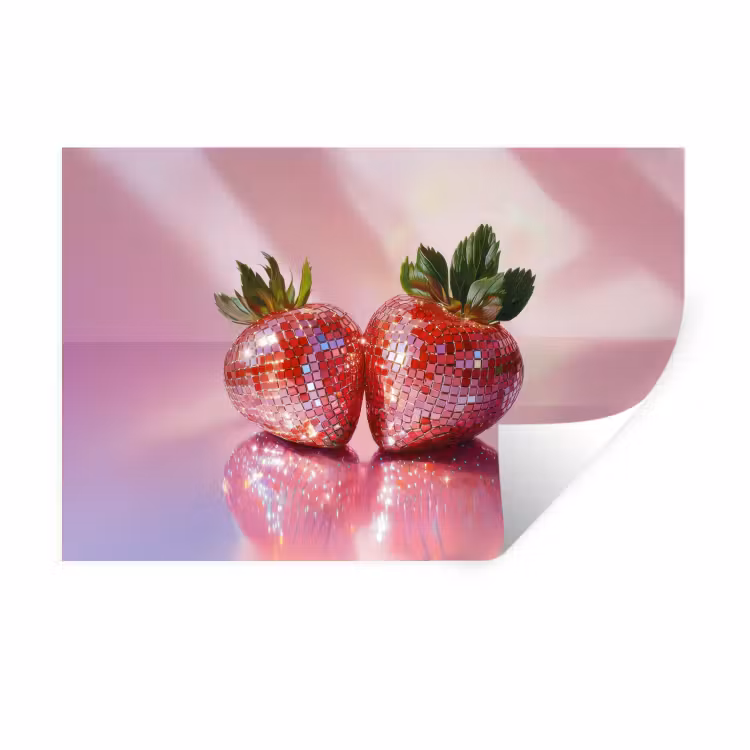 Disco - Fruit - Glitter - Strawberry Muursticker klein -3d