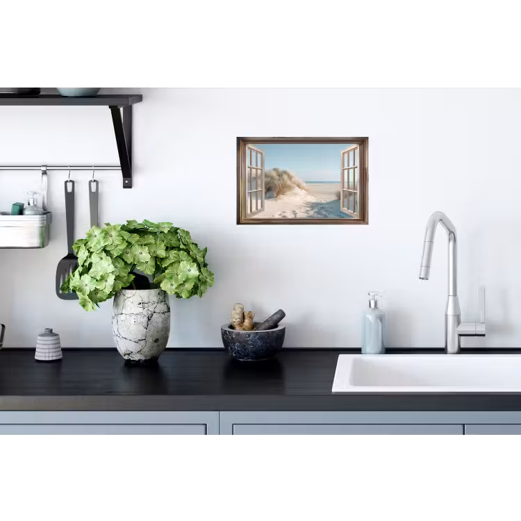 Doorkijk - Helmgras - Duinen - Zee - Landschap Muursticker klein -keuken