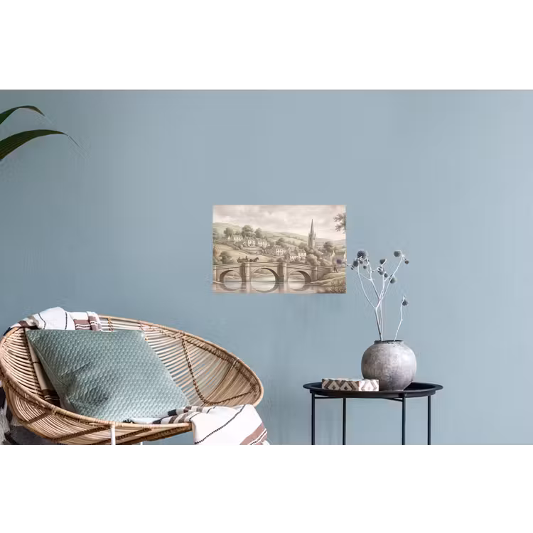 Dorp - Brug - Uitzicht - Groen Muursticker klein -plant