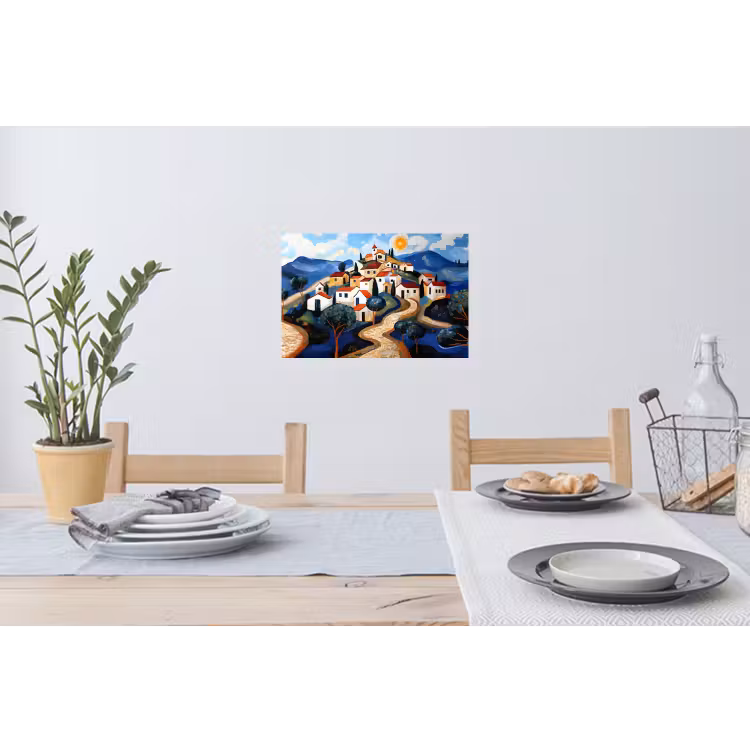 Dorp - Heuvelachtig - Zon - Mozaïek Muursticker klein -eettafel