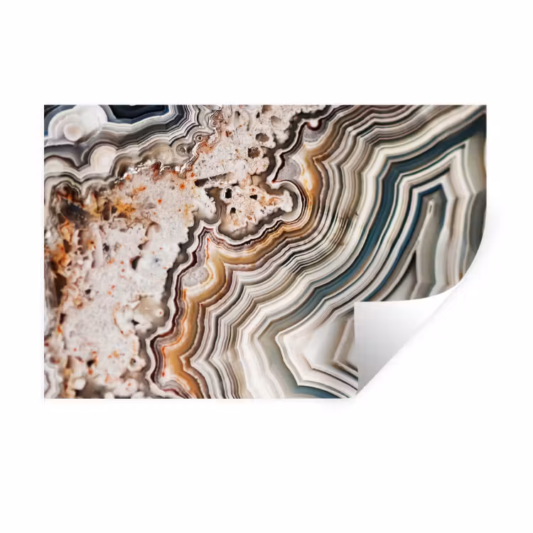 Binnenkant van een geode uit de natuur met groene en oranje kleuren Muursticker klein -3d
