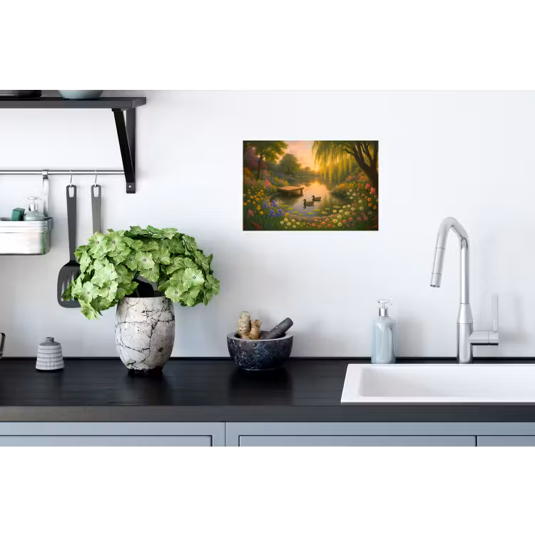 Eenden - Vijver - Bloemen Muursticker klein -keuken