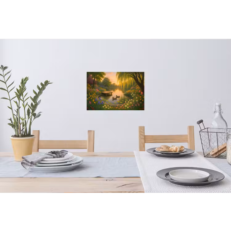 Eenden - Vijver - Bloemen Muursticker klein -eettafel