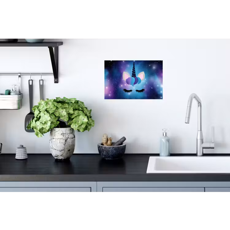 Eenhoorn - Sterren - Magisch - Blauw Muursticker klein -keuken
