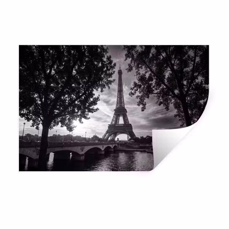 Eiffeltoren - Parijs - Rivier - Architectuur - Zwart-wit Muursticker klein -3d