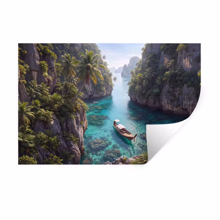 Eiland - Tropisch - Water - Palmbomen - Natuur Muursticker klein -3d