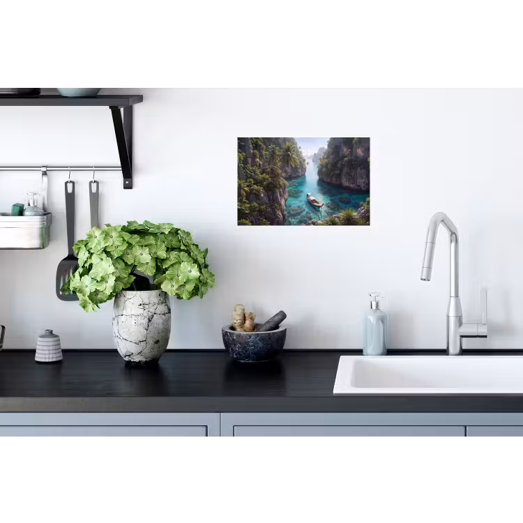Eiland - Tropisch - Water - Palmbomen - Natuur Muursticker klein -keuken