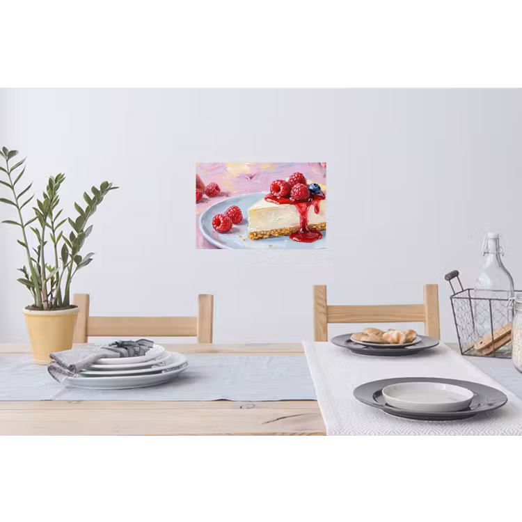 Eten - Cheesecake - Bessen - Abstract - Roze Muursticker klein -eettafel