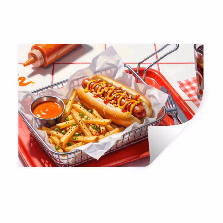 Eten - Hotdog - Fastfood - Modern - Rood Muursticker klein -3d