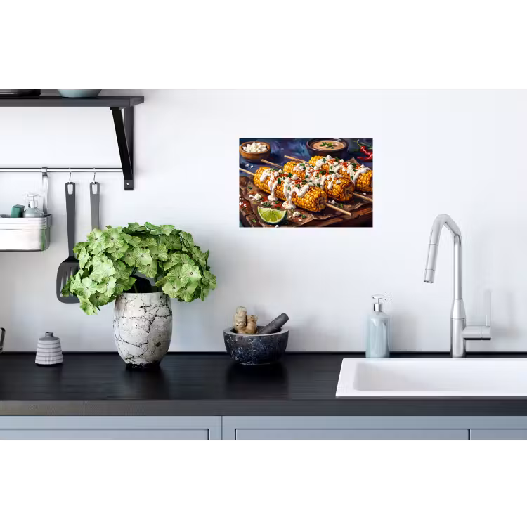 Eten - Maïs - Saus - Geschilderd - Geel Muursticker klein -keuken