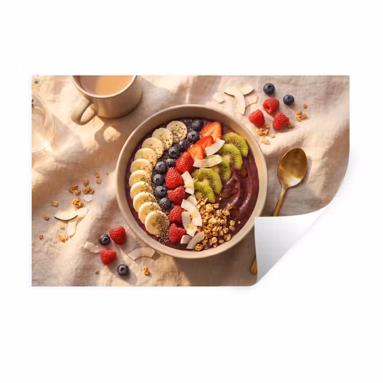 Eten - Ontbijtkom - Fruit - Gezond - Kleurrijk Muursticker klein -3d