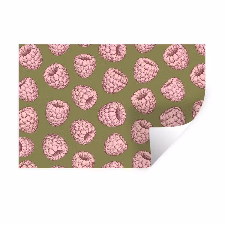 Eten - Patroon - Illustratie - Roze - Groen Muursticker klein -3d