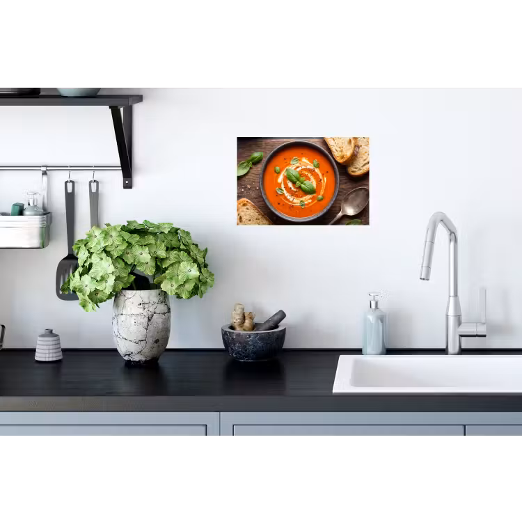 Eten - Soep - Basilicum - Rustiek - Rood Muursticker klein -keuken