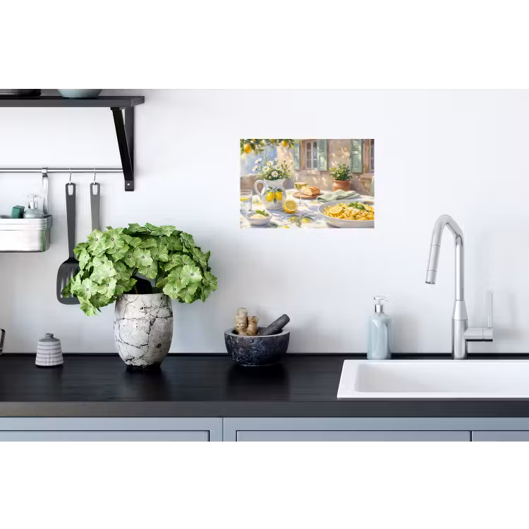 Eten - Terras - Zomer - Geschilderd - Geel Muursticker klein -keuken
