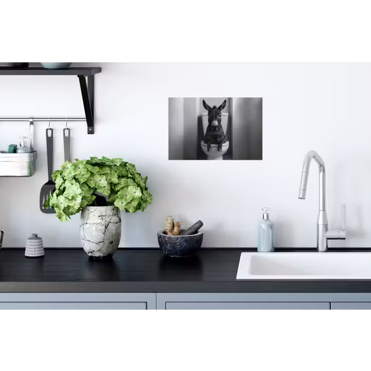 Ezel - Telefoon - Toilet - Zwart - Wit Muursticker klein -keuken