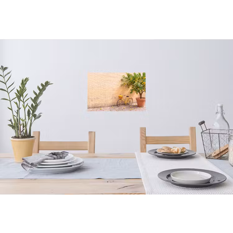Fiets - Mand - Eten - Geel - Zomer Muursticker klein -eettafel