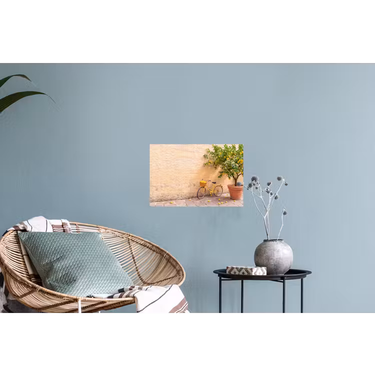 Fiets - Mand - Eten - Geel - Zomer Muursticker klein -plant