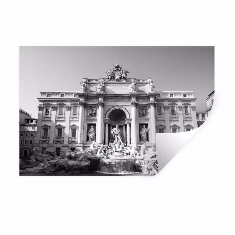 Fontein - Beelden - Architectuur - Zwart-wit Muursticker klein -3d
