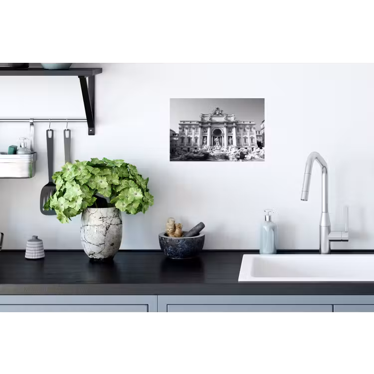 Fontein - Beelden - Architectuur - Zwart-wit Muursticker klein -keuken