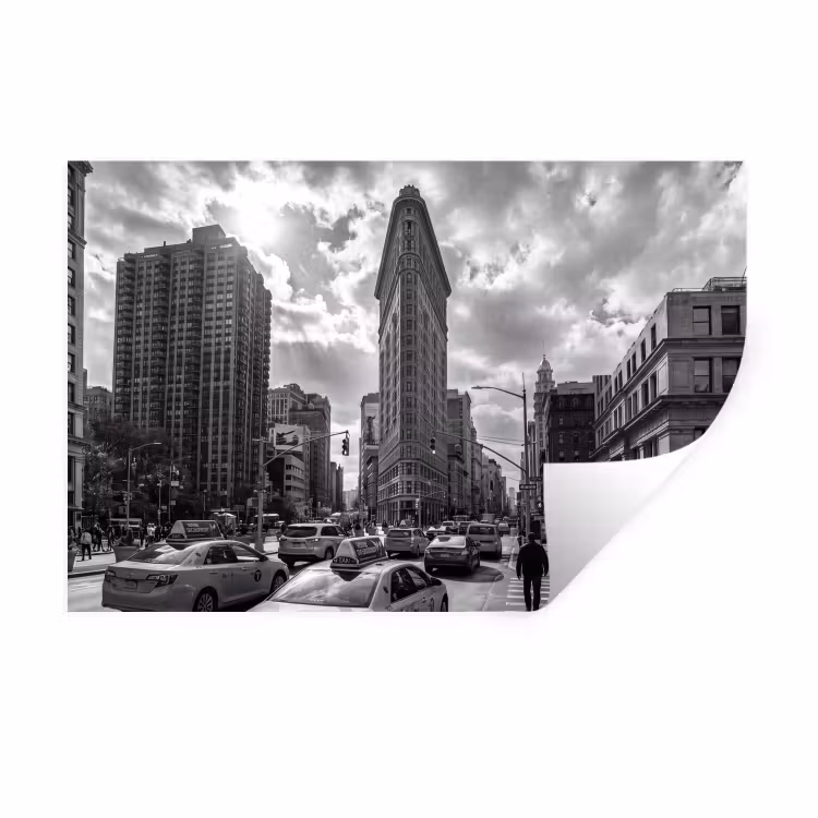 Gebouw - Hoogbouw - Stad - Architectuur - Zwart-wit Muursticker klein -3d