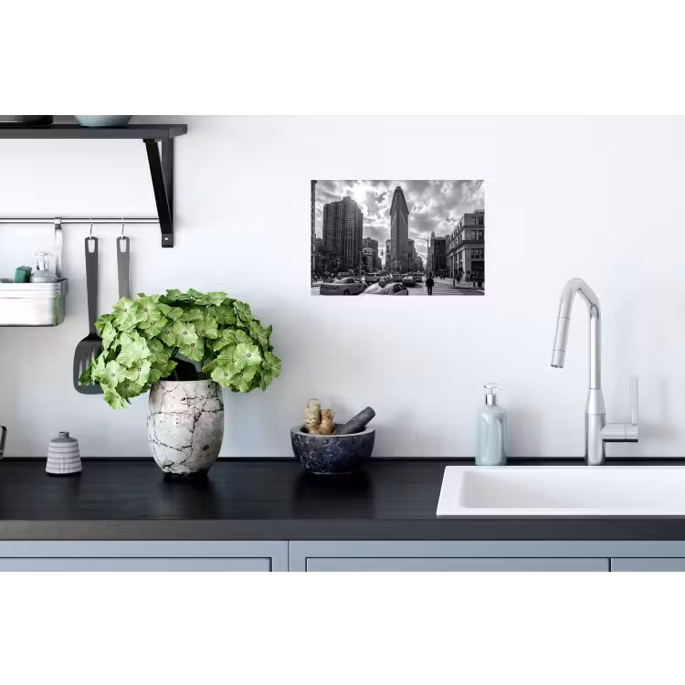 Gebouw - Hoogbouw - Stad - Architectuur - Zwart-wit Muursticker klein -keuken