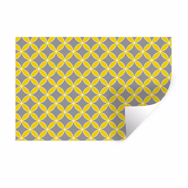 Geometrisch - Cirkels - Modern - Grijs - Geel Muursticker klein 286 -3d