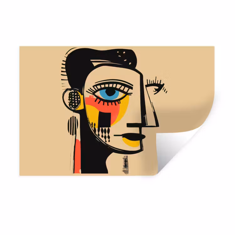 Geometrisch - Felle kleuren - Kubistische stijl Muursticker klein -3d