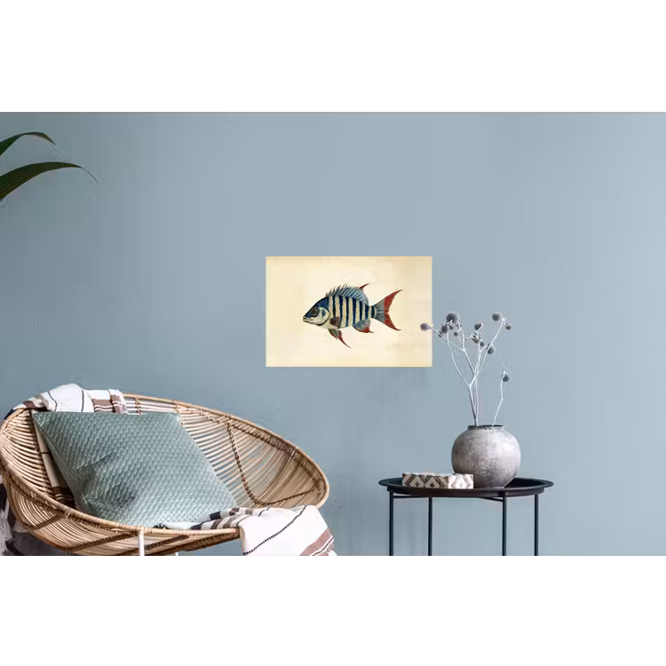 Gestreept - Donkerblauw - Rugvin - Vis Muursticker klein -plant