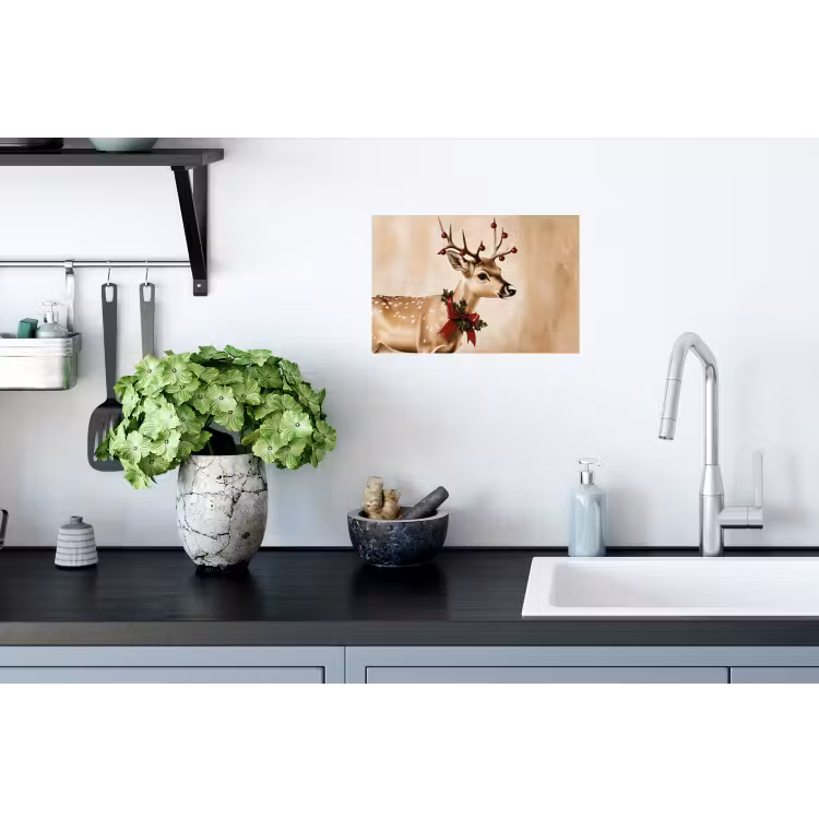 Gewei - Kerst - Rendier - Rood Muursticker klein -keuken