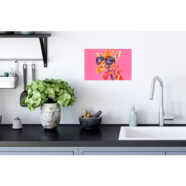 Giraf - Roze - Bril - Sjaal Muursticker klein -keuken