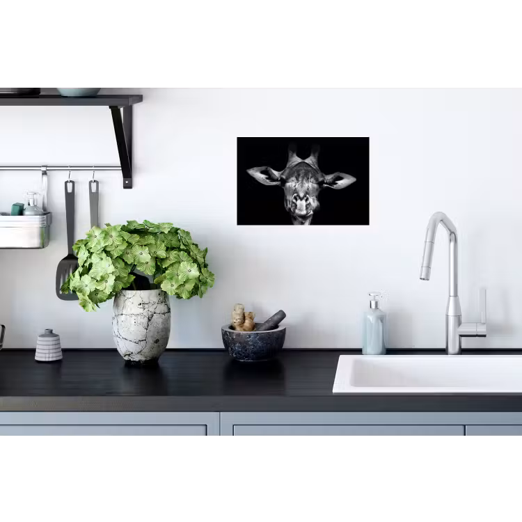 Giraffe - Portret - Dieren - Zwart - Wit Muursticker klein -keuken