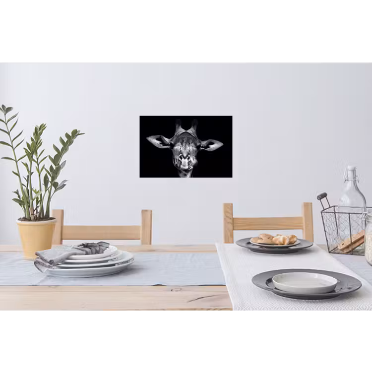 Giraffe - Portret - Dieren - Zwart - Wit Muursticker klein -eettafel