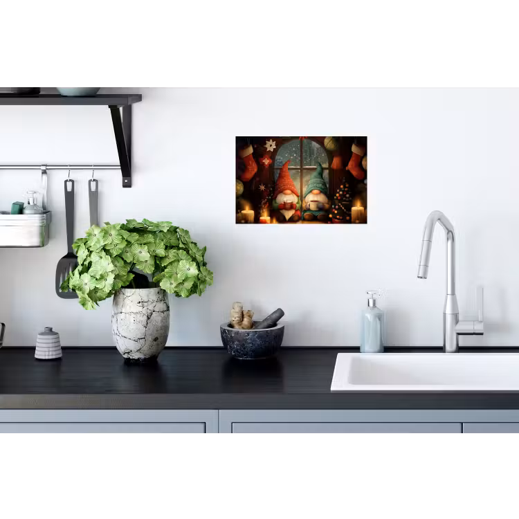 Gnooms - Kerst - Raam - Kleurrijk Muursticker klein -keuken