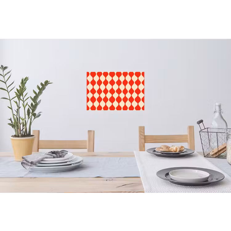 Golvend patroon - Retro - Rood - Beige Muursticker klein 286 -eettafel
